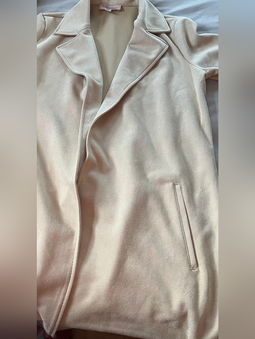 Philosophy Neutral Beige Open-Front Trench Coat | Size Petite Small - Picture 4 of 7